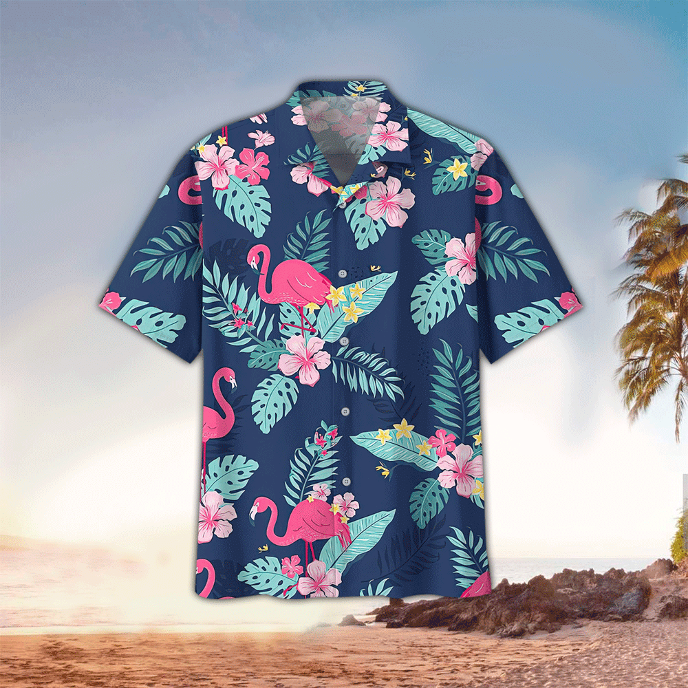 Flamingo Hawaiian Shirt Flamingo Button Up Shirt Summer Aloha Shirt