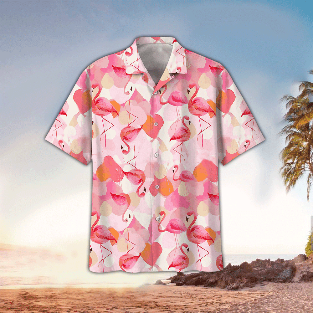 Flamingo Hawaiian Shirt Flamingo Button Up Shirt Summer Aloha Shirt, Short Sleeve Hawaiian Shirt