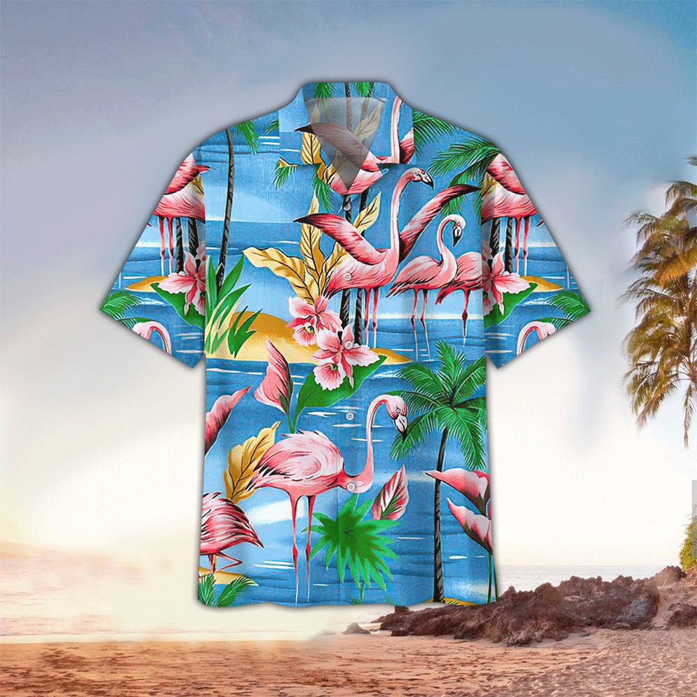 Flamingo Hawaiian Shirt Flamingo Button Up Shirt for Men and Women