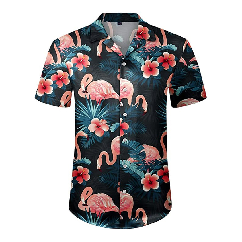 Flamingo Hawaiian Shirt Funny Flamingo Pattern Button Up Shirt  Beach Short Shirt for Men and Women