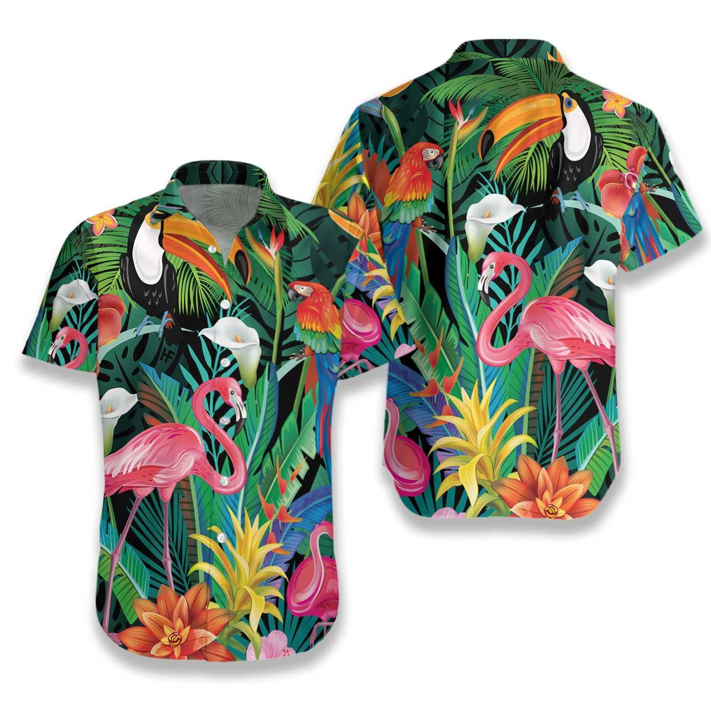 Flamingo Hawaiian Shirt Summer Aloha Shirt, Short Sleeve Hawaiian Shirt