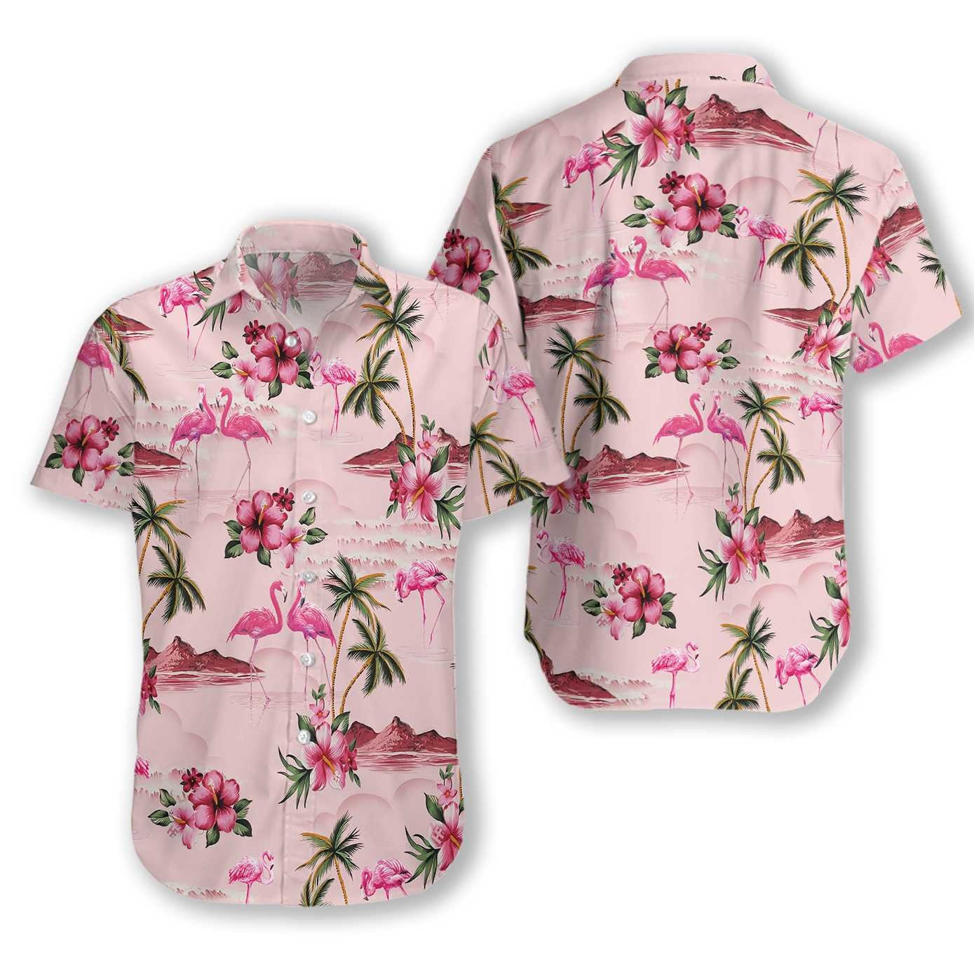 Flamingo Hawaiian Shirt Summer Aloha Shirt, Short Sleeve Hawaiian Shirt