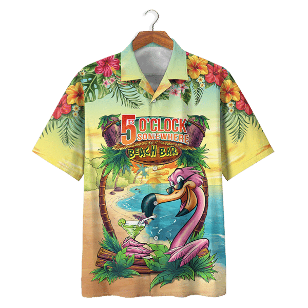 Flamingo Hawaiian Shirt Tropical 5 OClock Some Where Beach Bar Hawaiian Shirt For Men Women
