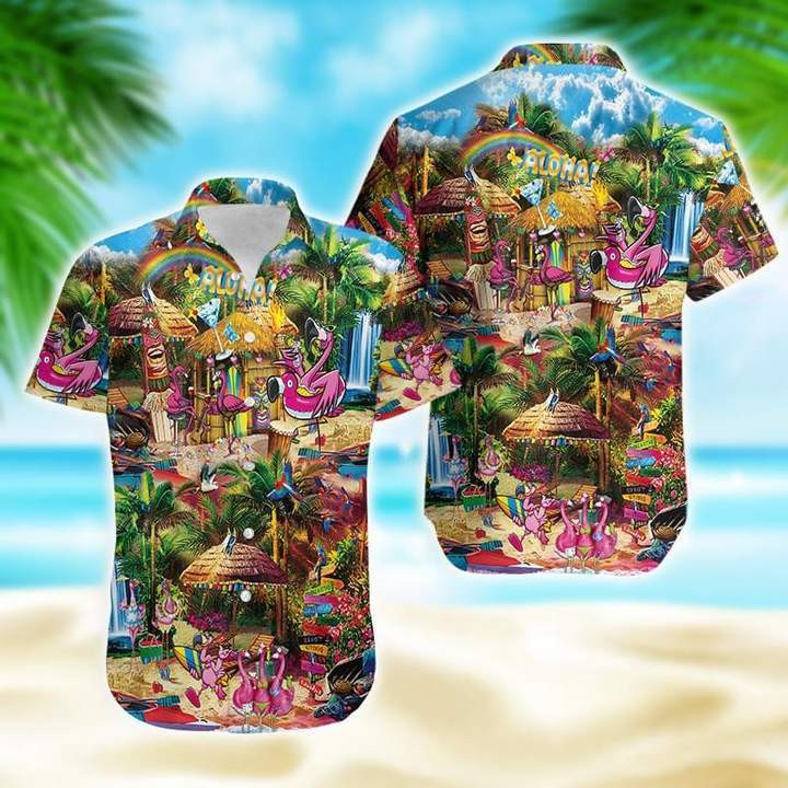 Flamingo Hawaiian Shirt Tropical At Tiki Bar Tropical Hawaiian Shirt For Men Hawaiian Shirt For Men Women