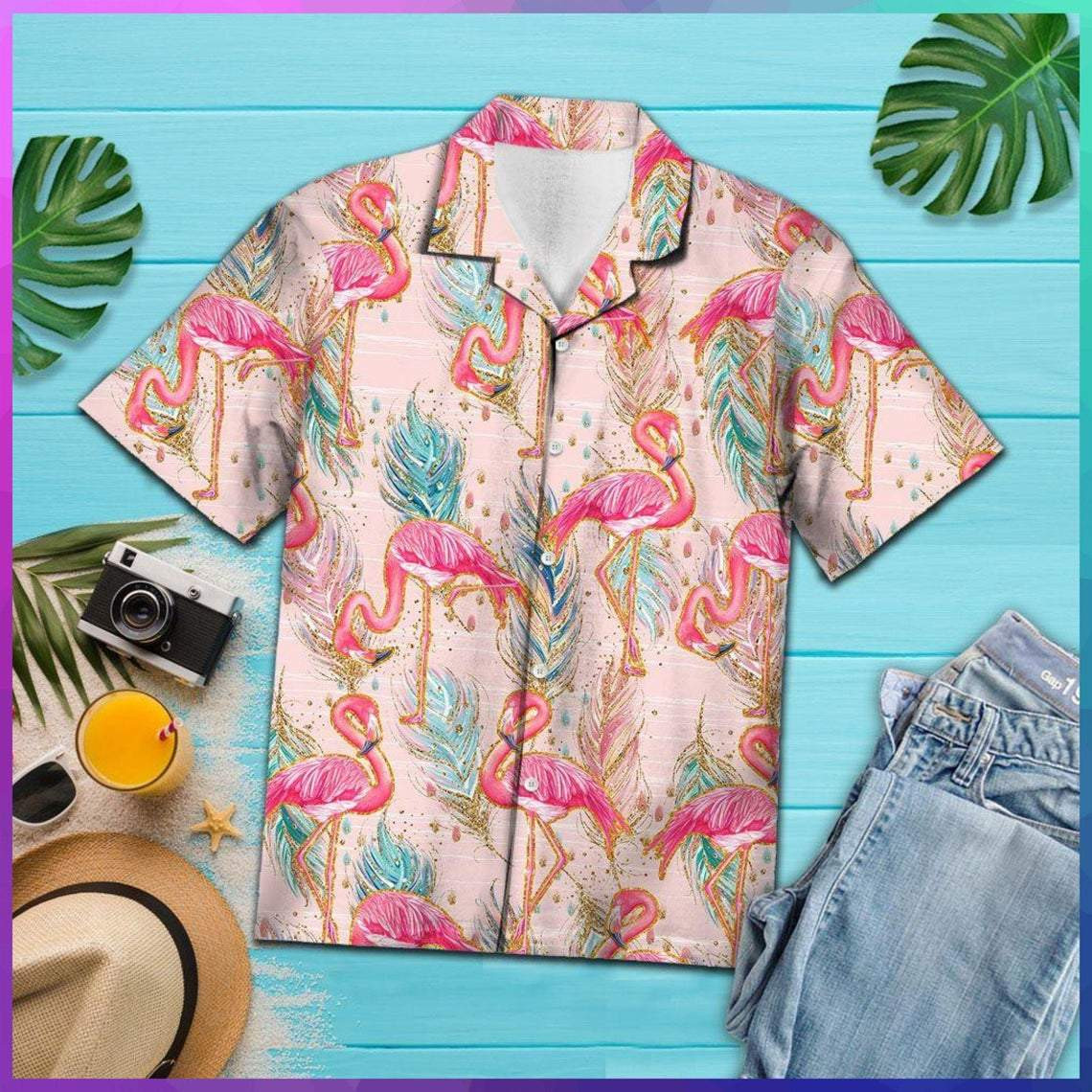 Flamingo Hawaiian Shirt Tropical Boho Feather Hawaiian Shirt For Men Women