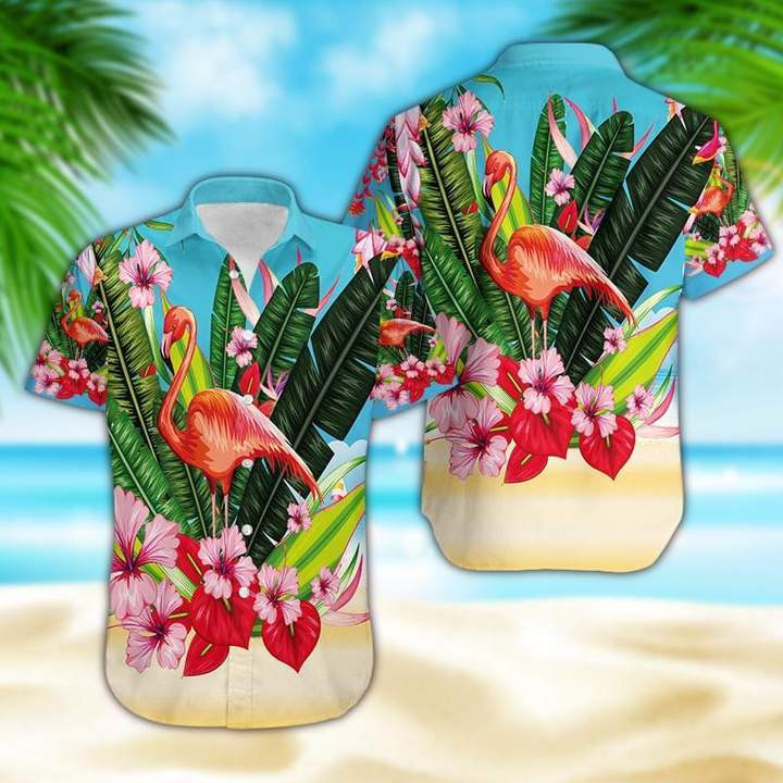 Flamingo Hawaiian Shirt Tropical Flowers Hawaiian Shirt For Men Women