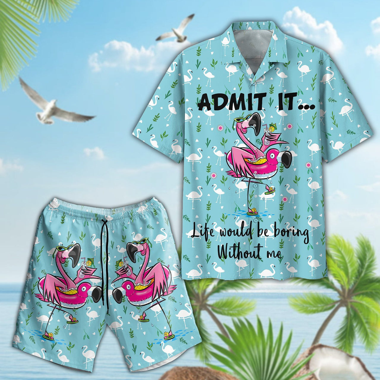 Flamingo Hawaiian Shirt Tropical Hawaiian Shirt Set Unisex