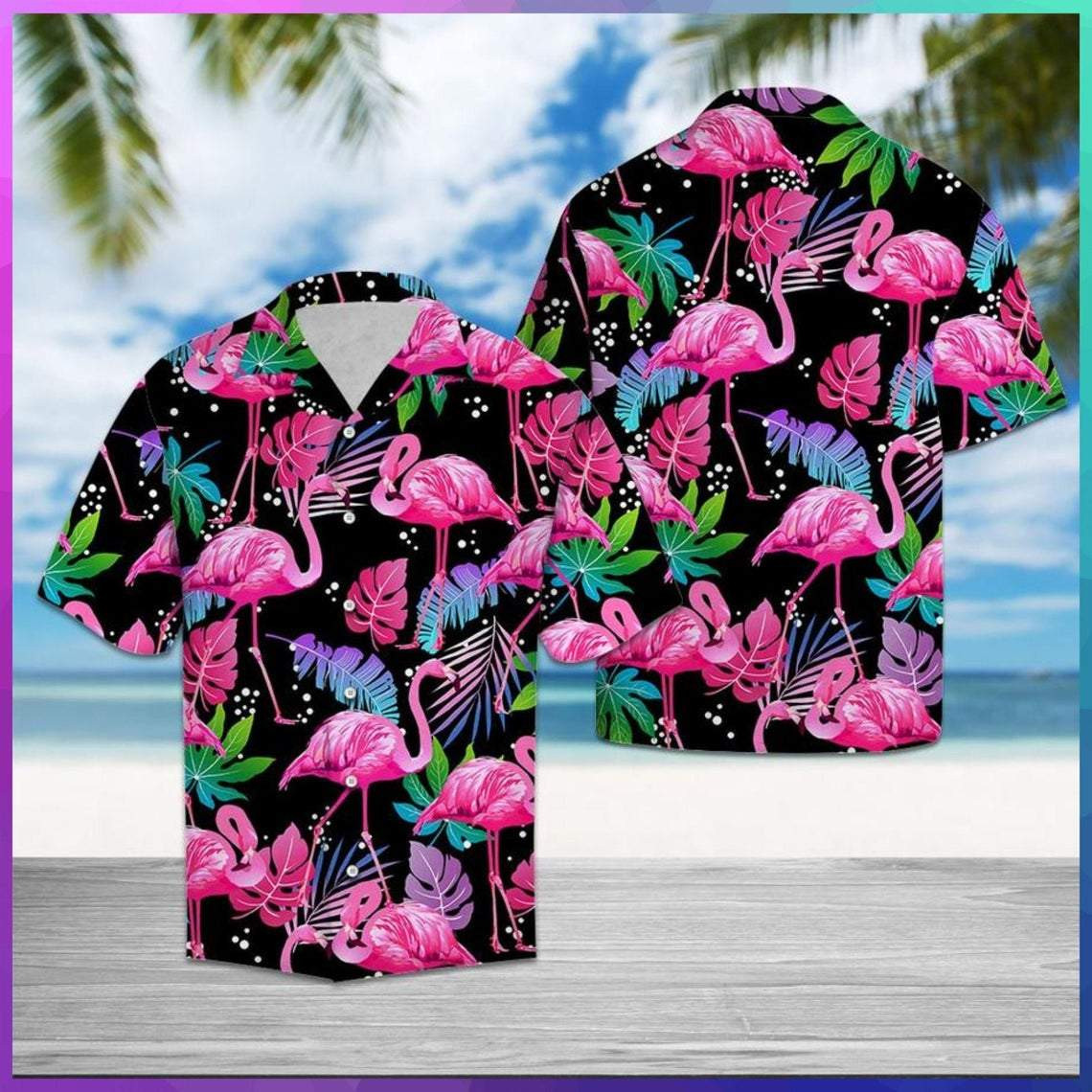 Flamingo Hawaiian Shirt Tropical Leaf Summer Hawaiian Shirt For Men Women