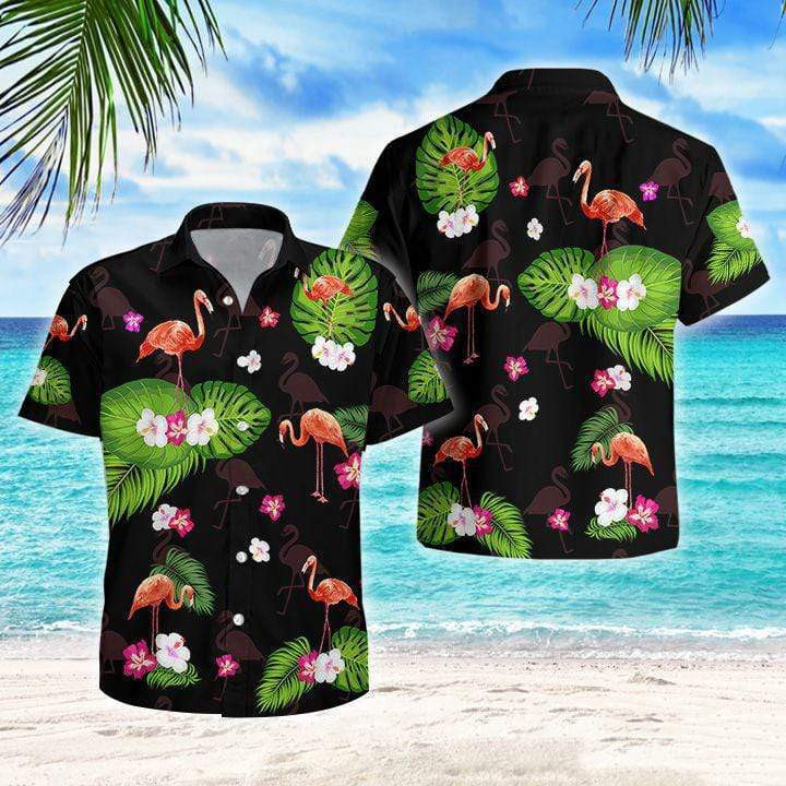 Flamingo Hawaiian Shirt Tropical Palm Black Tropical Hawaiian Shirt For Men Women