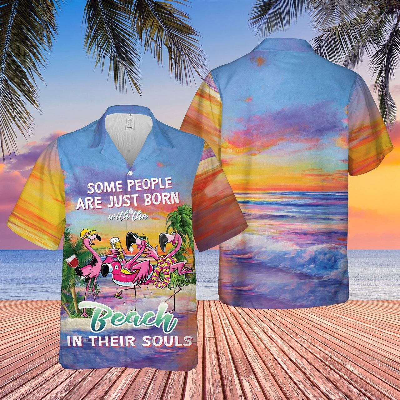 Flamingo Hawaiian Shirt Tropical Some People Born With Beach In Souls Hawaiian Shirt For Men Women