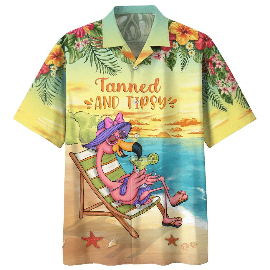 Flamingo Hawaiian Shirt Tropical Tanned And Tipsy Hawaiian Shirt For Men Women