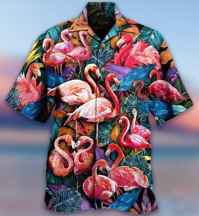 Flamingo Heart Print Hawaiian Shirt Summer Aloha Shirt