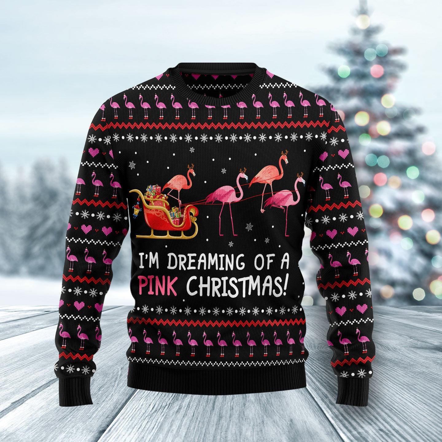 Flamingo Im dreaming of a Pink Christmas Ugly Christmas Sweater
