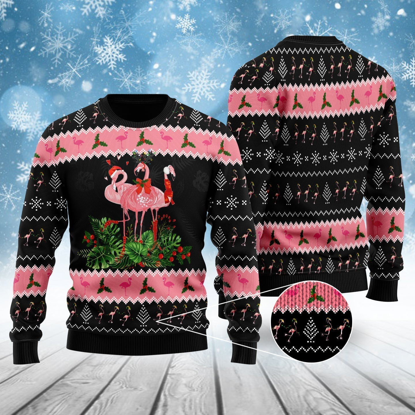 Flamingo Jingle Bell Tropical Ugly Christmas Sweater Ugly Sweater For Men Women
