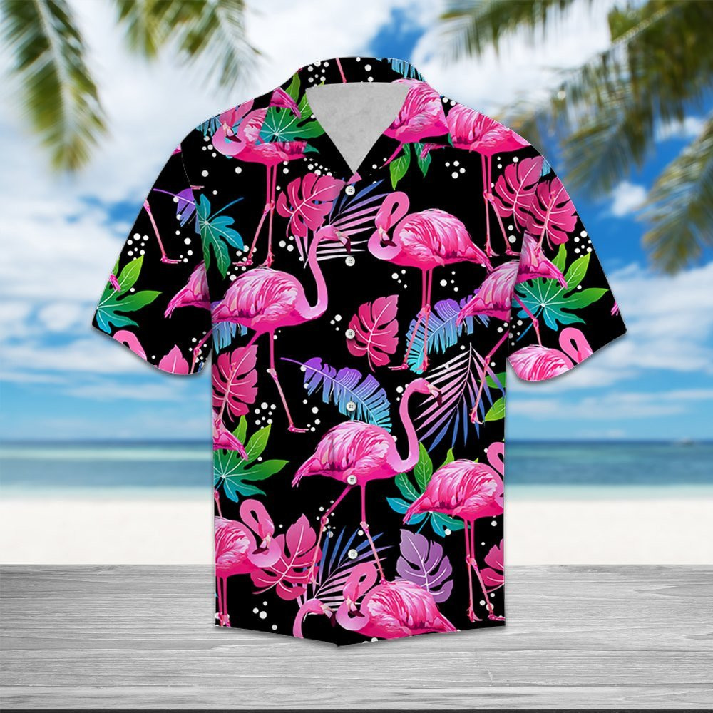 Flamingo Leaf Summer Hawaiian Shirt Summer Aloha Shirt, Short Sleeve Hawaiian Shirt