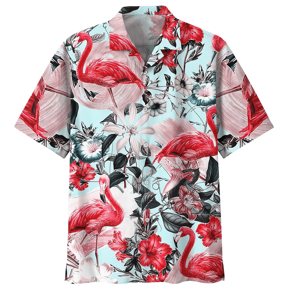 Flamingo Lily Hibiscus Flowers Aloha Hawaiian Shirt Colorful Short Sleeve Summer Beach Casual Shirt For Men And Women