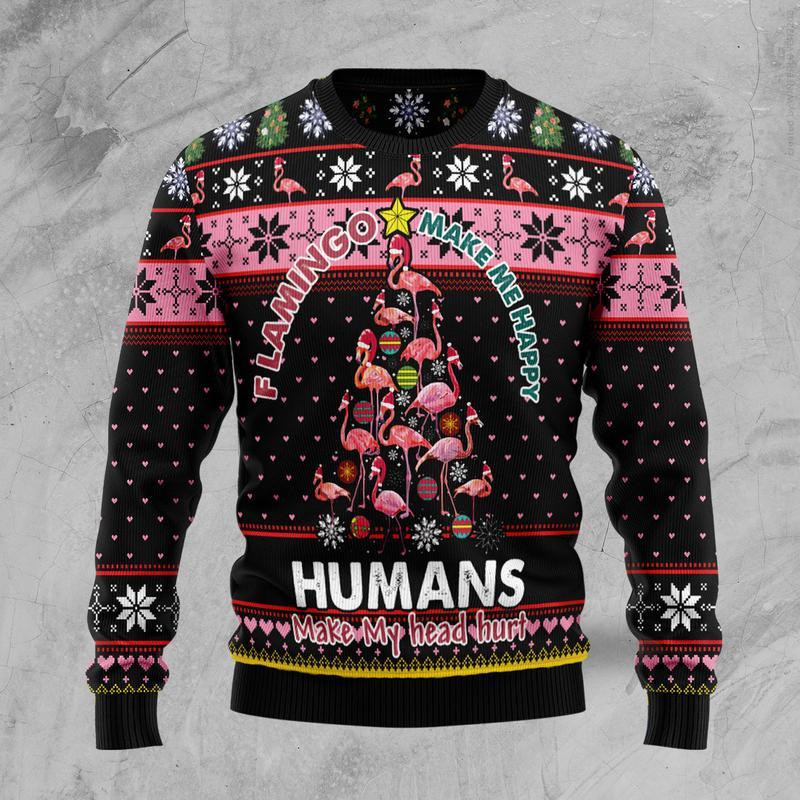 Flamingo Make Me Happy Ugly Christmas Sweater Ugly Sweater For Men Women