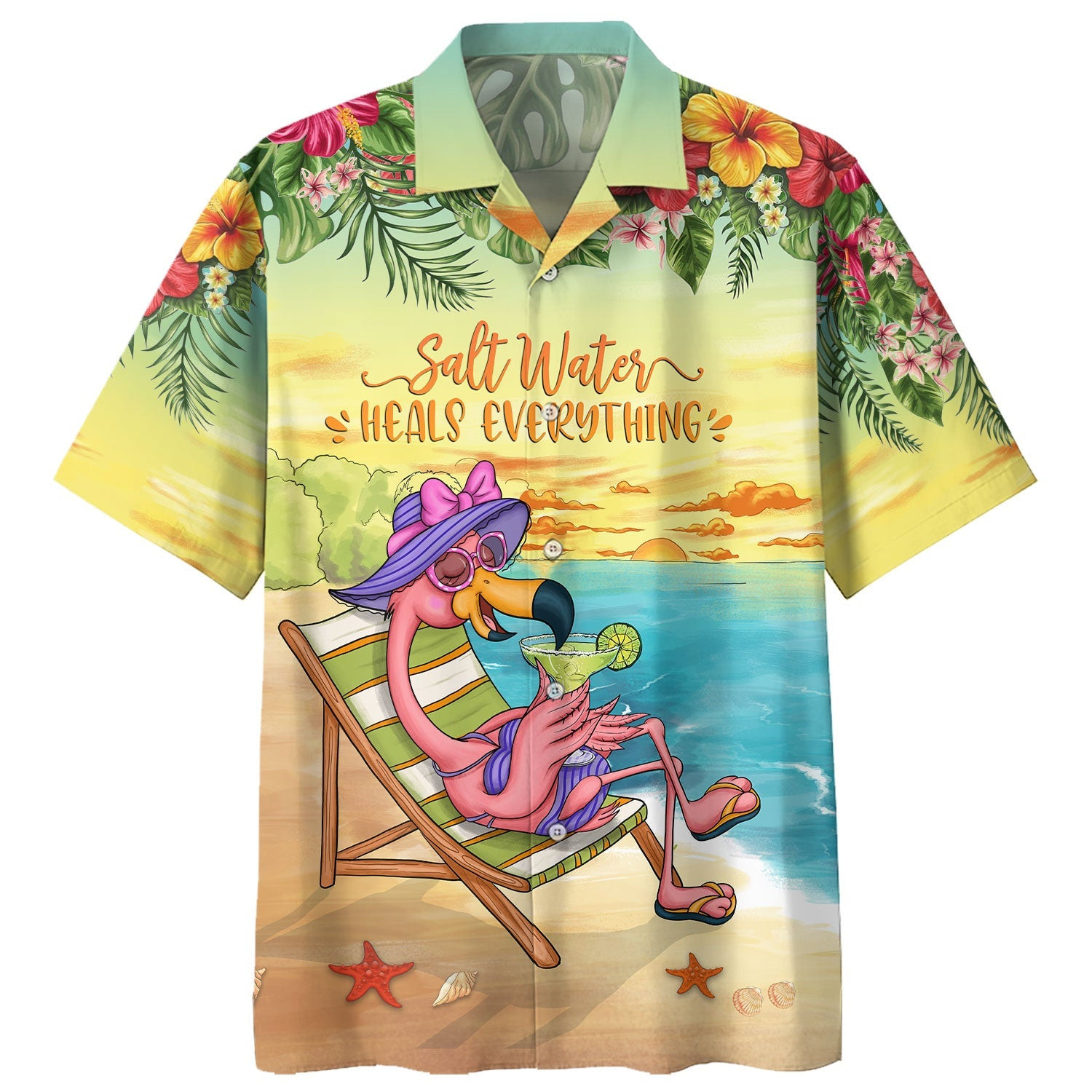 Flamingo Margarita - Salt Water Heals Everythings Hawaiian Shirt For Men Women