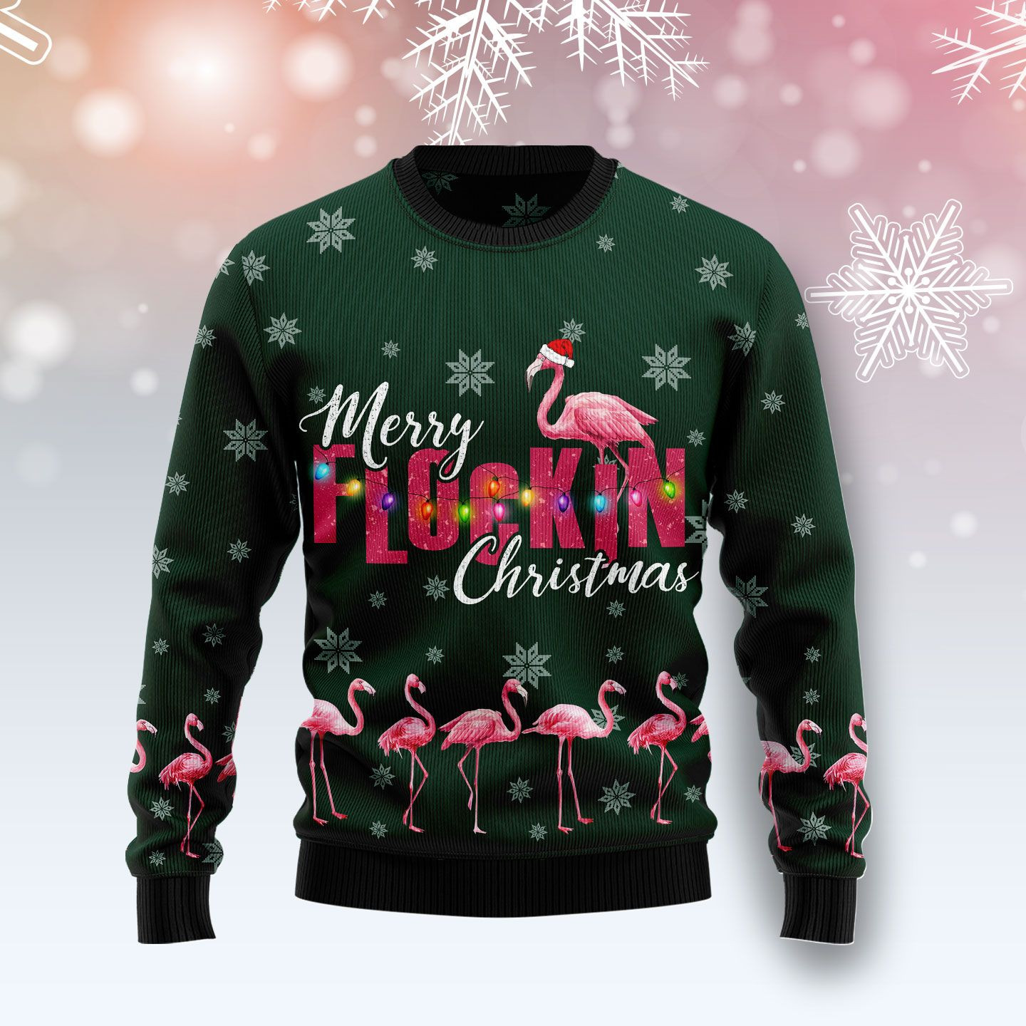 Flamingo Merry Flockin Christmas Ugly Christmas Sweater Ugly Sweater For Men Women