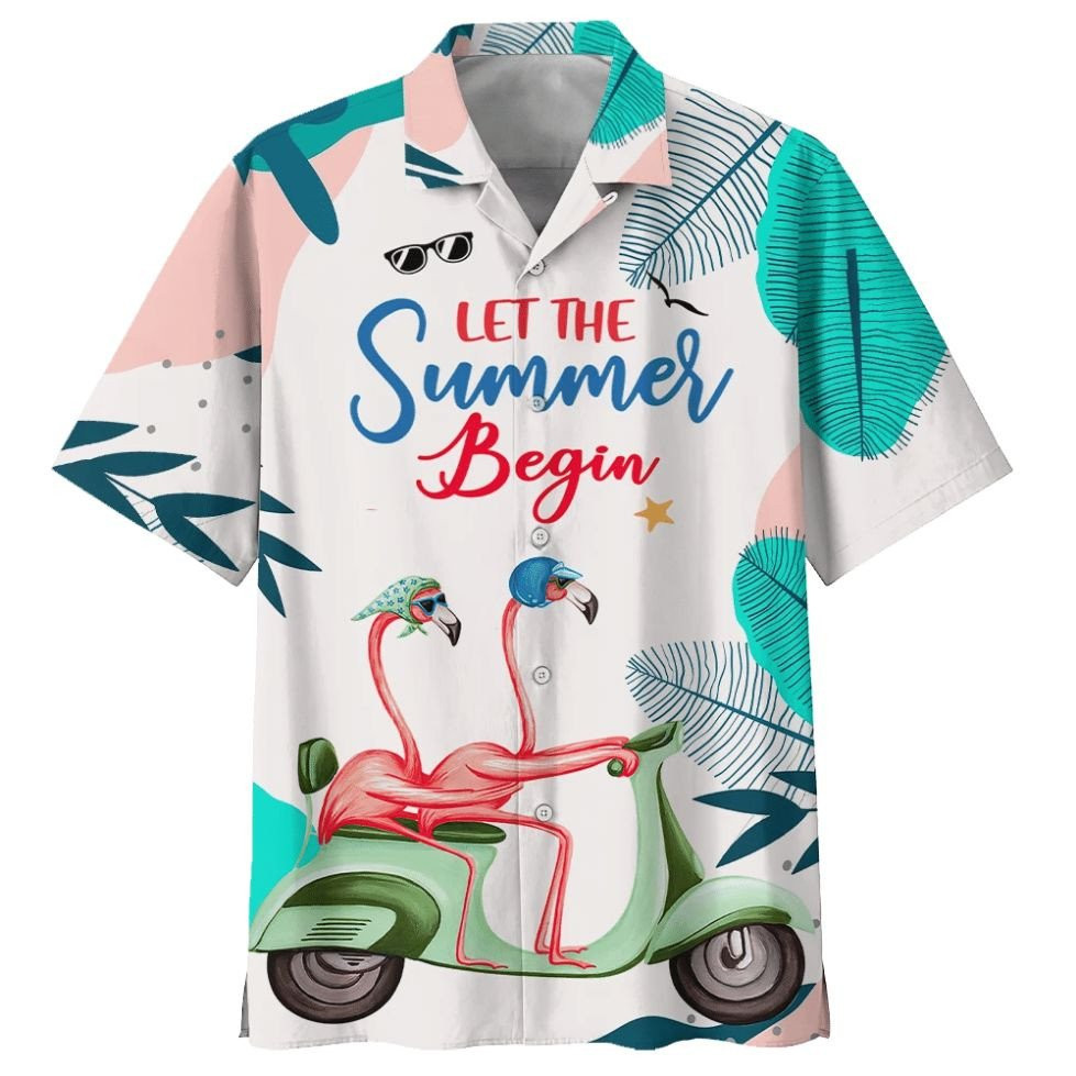 Flamingo Motorcycles Let The Summer Begin Print Hawaiian Shirt Summer Aloha Shirt