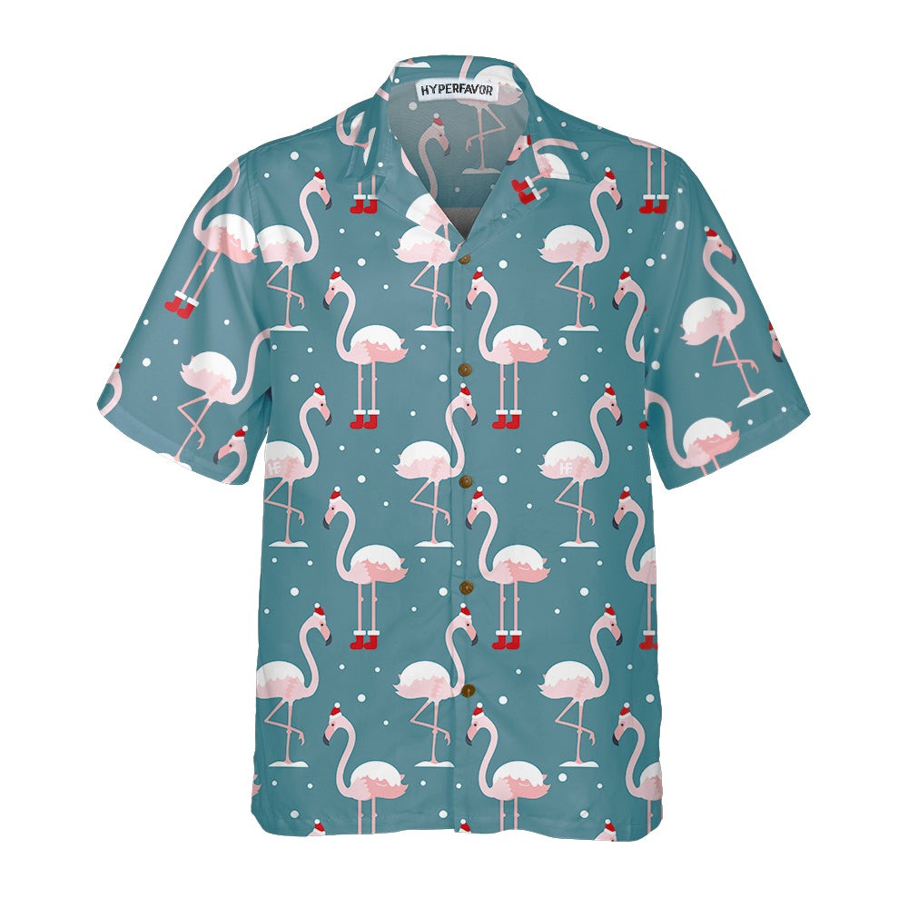 Flamingo On Christmas Holiday Hawaiian Shirt Flamingo In Santa Hat Christmas Shirt Best Xmas Gift Idea