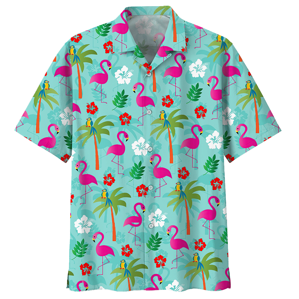 Flamingo Palm Tree Aloha Hawaiian Shirt Colorful Short Sleeve Summer Beach Casual Shirt For Men And Women