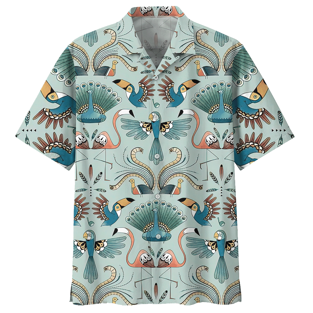 Flamingo Peacock And Bird Aloha Hawaiian Shirt Colorful Short Sleeve Summer Beach Casual Shirt For Men And Women
