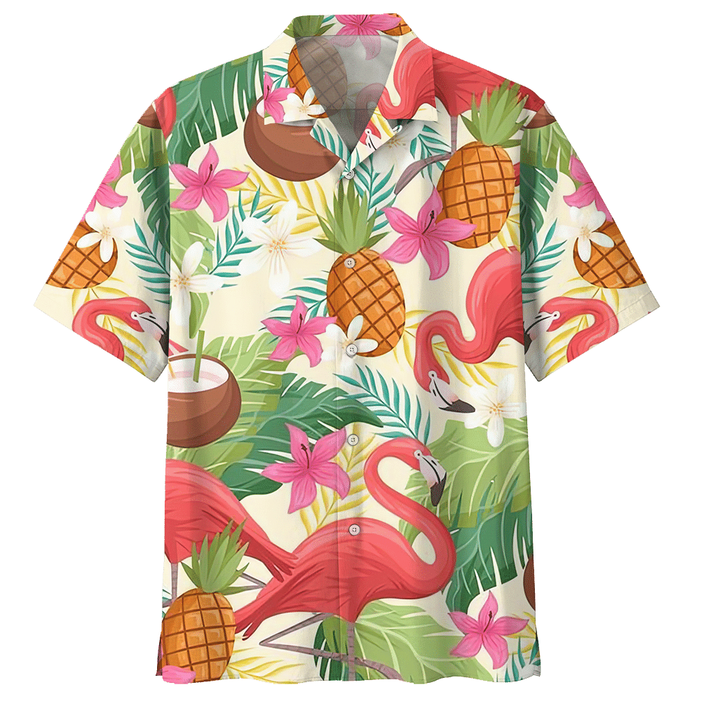 Flamingo Pineapple Coconut Tropical Flower Aloha Hawaiian Shirt Colorful Short Sleeve Summer Beach Casual Shirt For Men And Women