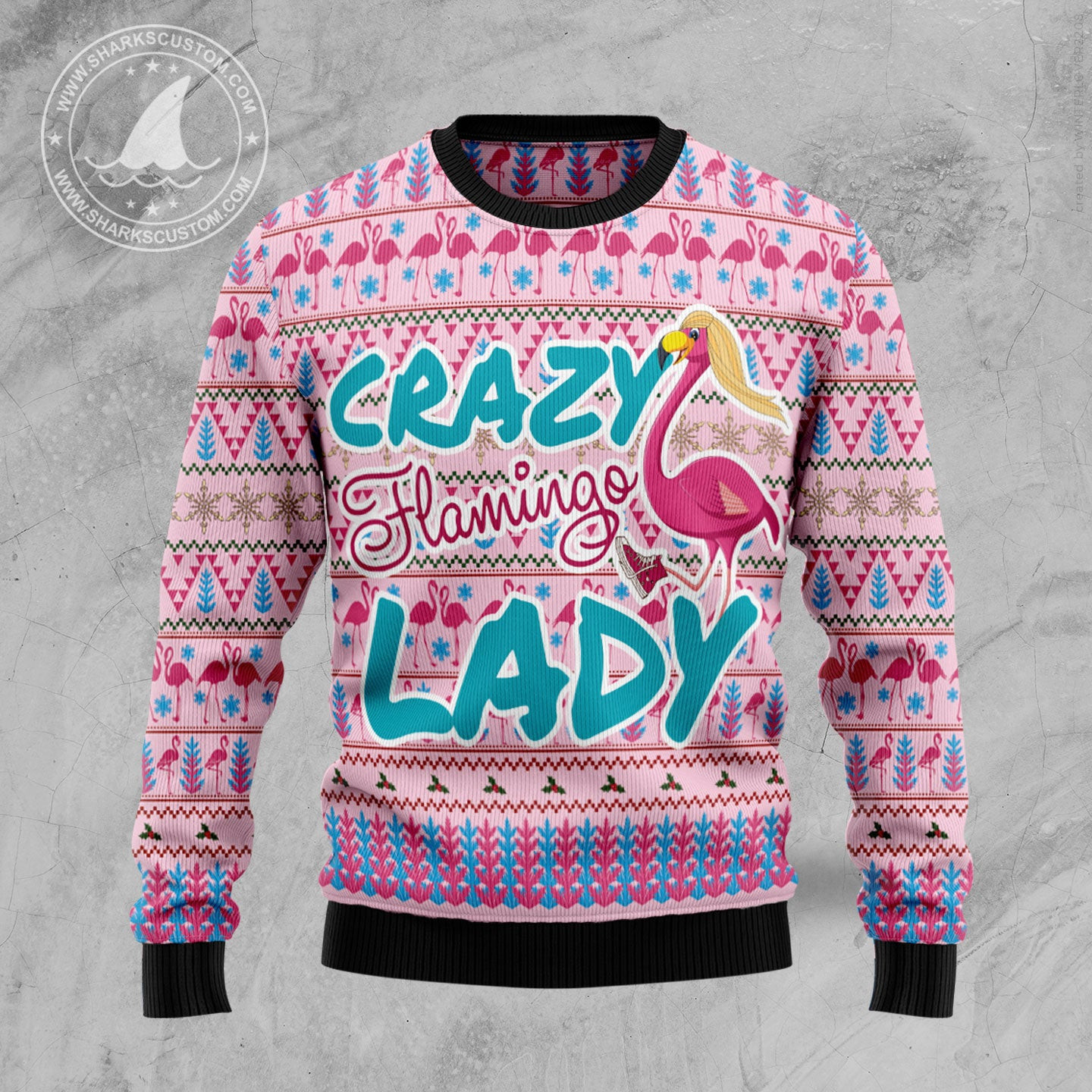 Flamingo Pink Flamingo Lady Ugly Christmas Sweater