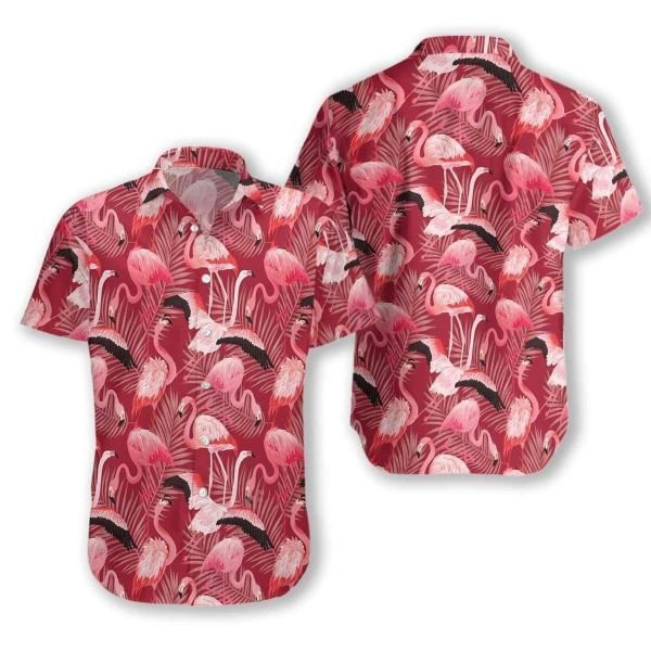 Flamingo Red Christmas Hawaii Aloha Shirt Summer Aloha Shirt, Short Sleeve Hawaiian Shirt