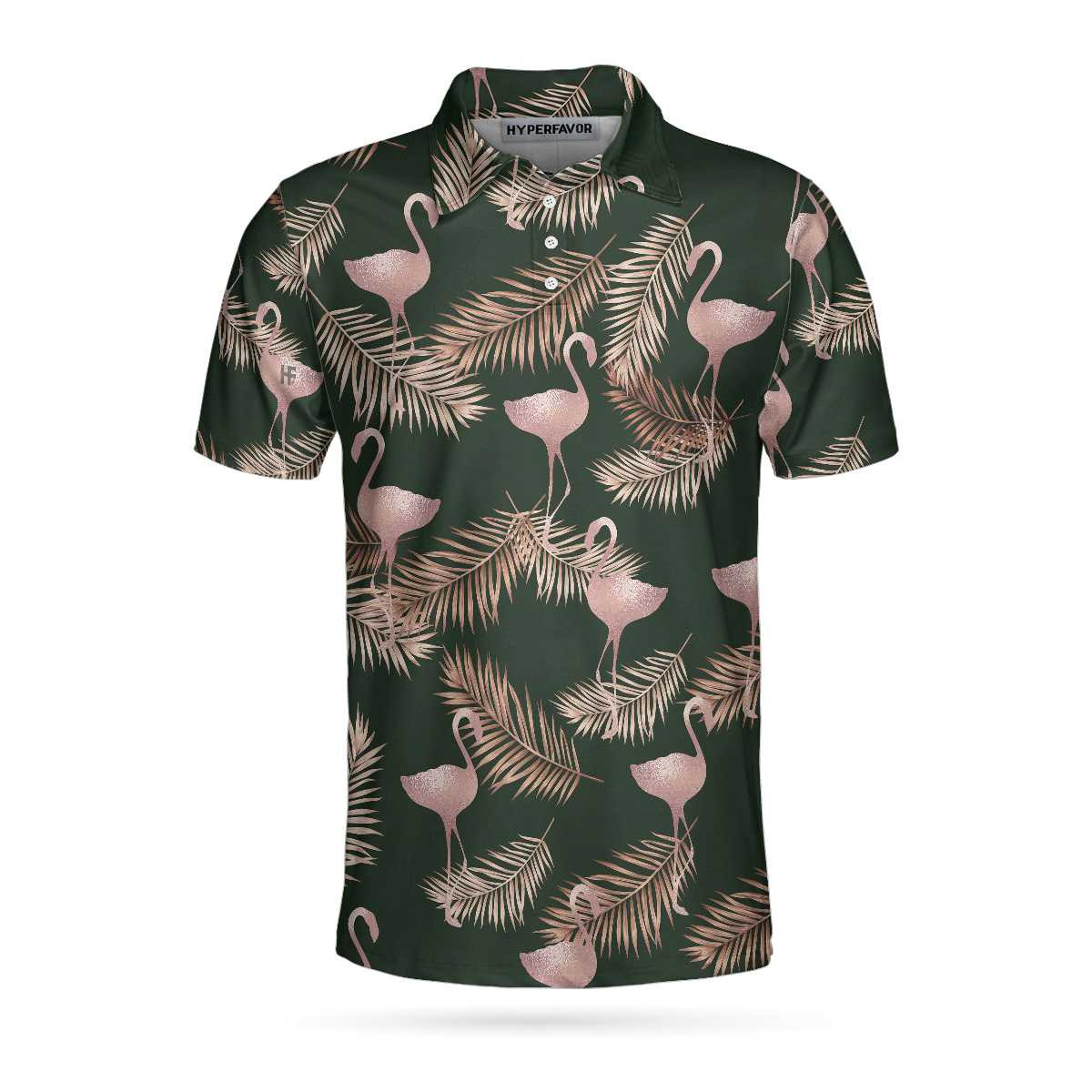 Flamingo Rose Gold Pattern Polo Shirt Flamingo Themed Polo Shirt For Adults Rose Gold Short Sleeve Shirt