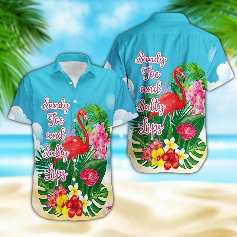 Flamingo Sandy Joe And Salty Lips Hawaiian Shirt Summer Aloha Shirt, Short Sleeve Hawaiian Shirt