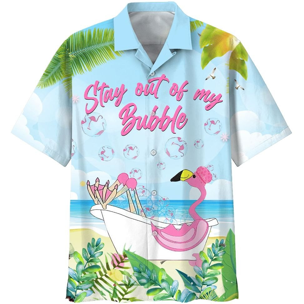 Flamingo Stay Out Of My Bubble Print Hawaiian Shirt Summer Aloha Shirt, Short Sleeve Hawaiian Shirt