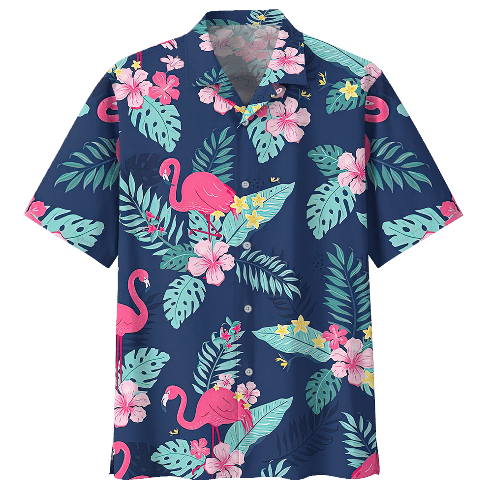 Flamingo Tropical Flower Aloha Hawaiian Shirt Colorful Short Sleeve Summer Beach Casual Shirt For Men And Women