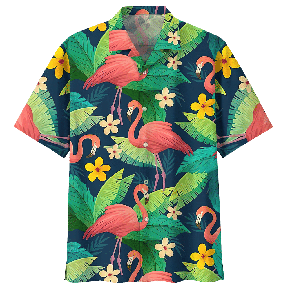 Flamingo Tropical Flower Aloha Hawaiian Shirt Colorful Short Sleeve Summer Beach Casual Shirt For Men And Women