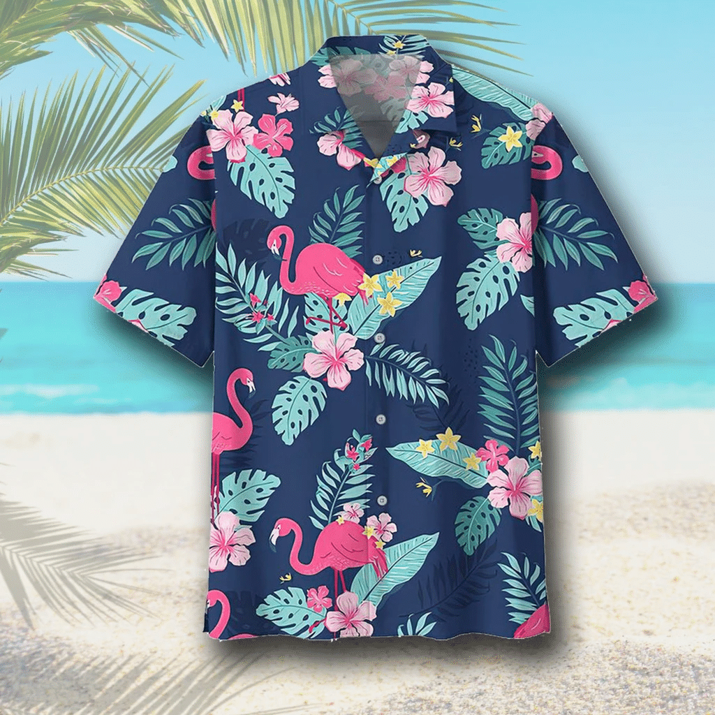 Flamingo Tropical Leaf Print Hawaiian Shirt Summer Aloha Shirt