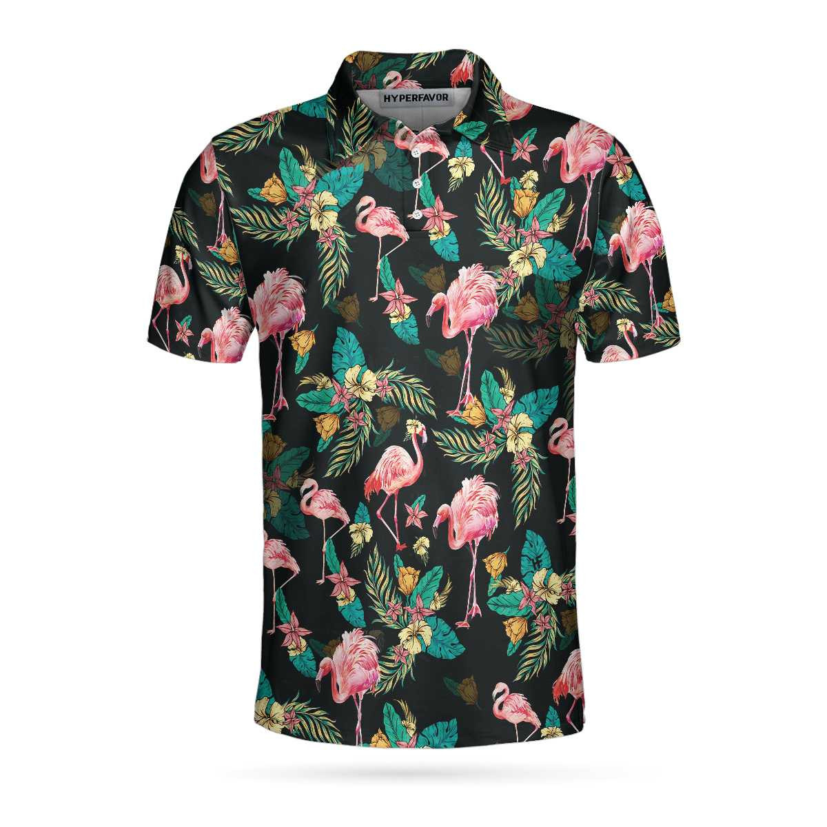 Flamingo Tropical Pattern Polo Shirt Flamingo Print Shirt For Adults Pink Flamingo Short Sleeve Shirt