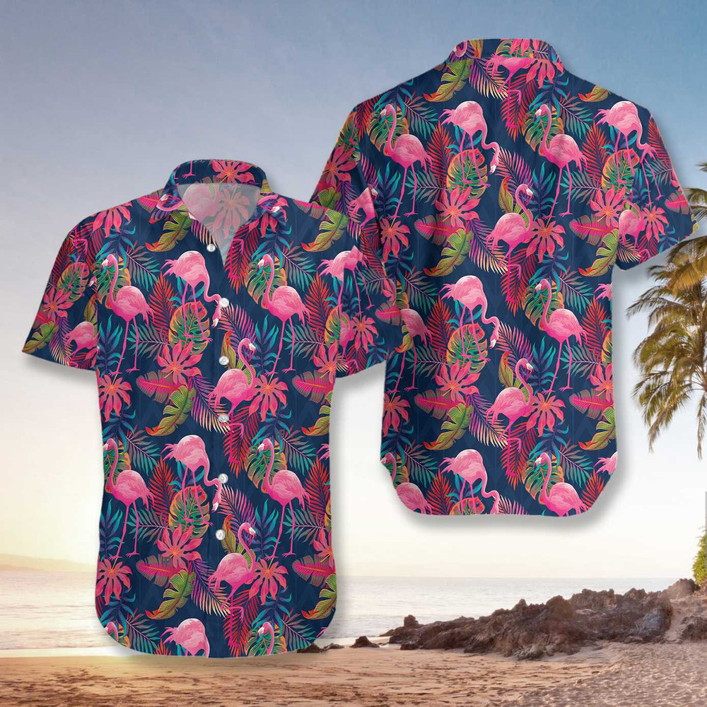 Flamingo With Palm Leaves Hawaiian Shirt for Men and Women