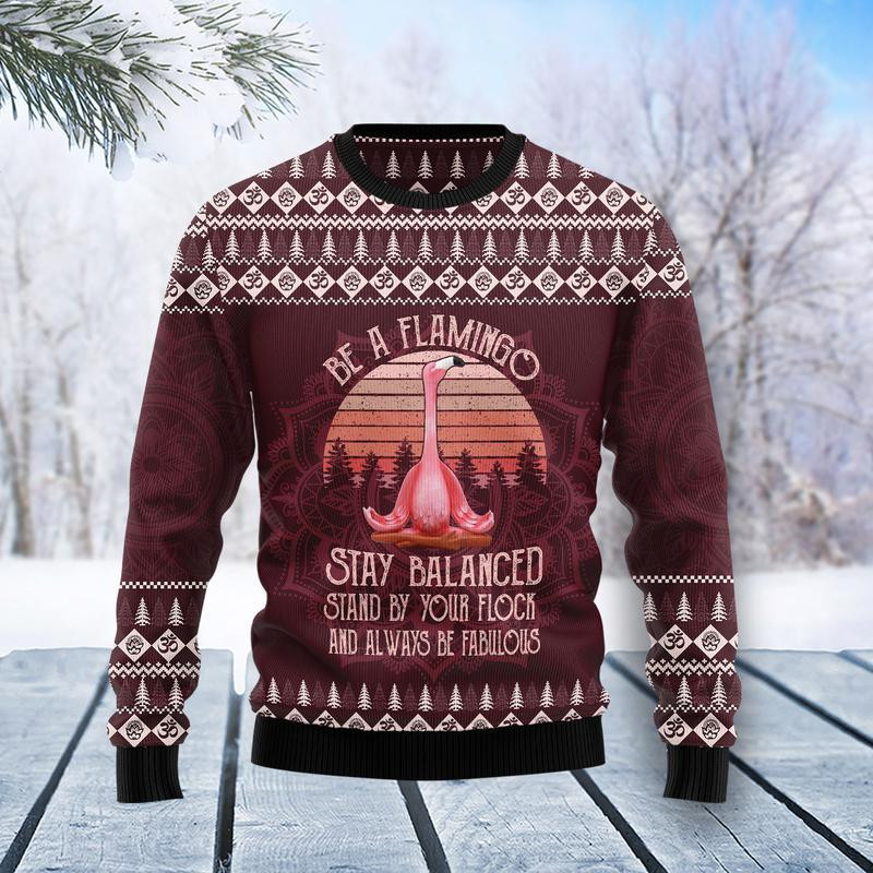 Flamingo Yoga Ugly Christmas Sweater