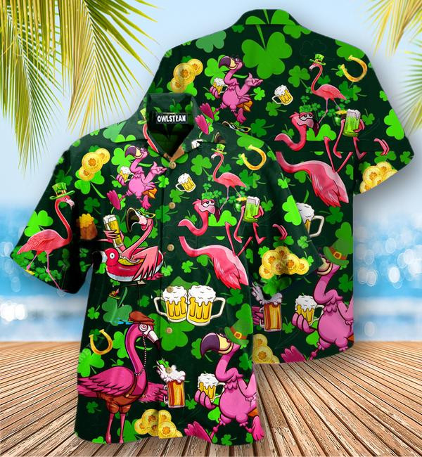 Flamingos Drink Beer Patricks Day Pattern Edition - Hawaiian Shirt - Hawaiian Shirt For Men, Hawaiian Shirt For Women, Aloha Shirt