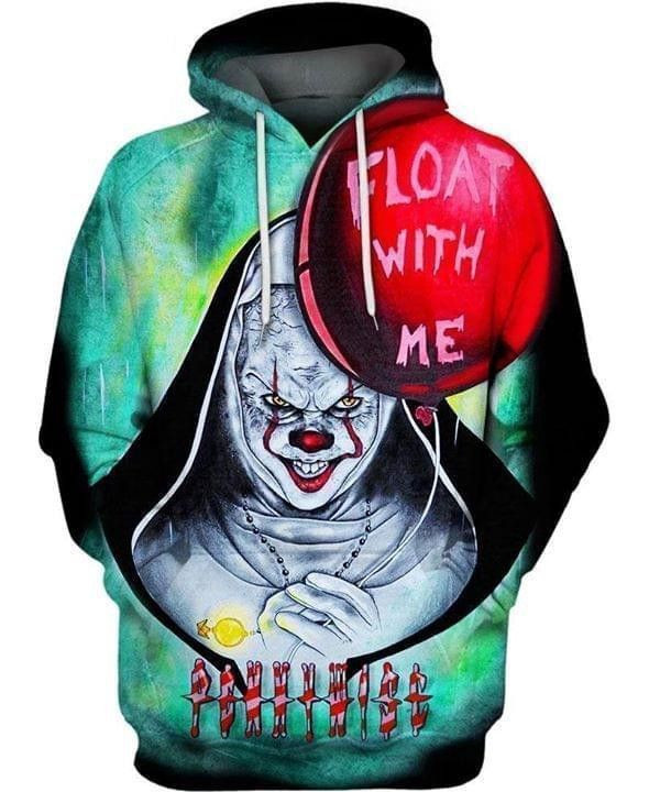 Float With Me It Pennywise The Nun Horror Pullover And Zippered Hoodies Custom 3D Graphic Printed 3D Hoodie All Over Print Hoodie For Men For Women