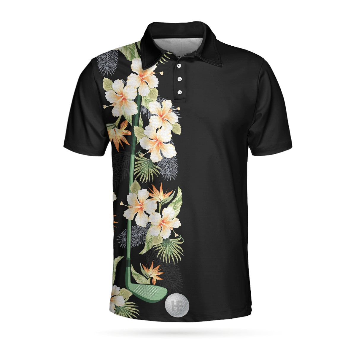 Floral Golf Club And Ball Polo Shirt Wild Floral And Leaves Golfing Polo Shirt Tropical Golf Shirt For Men