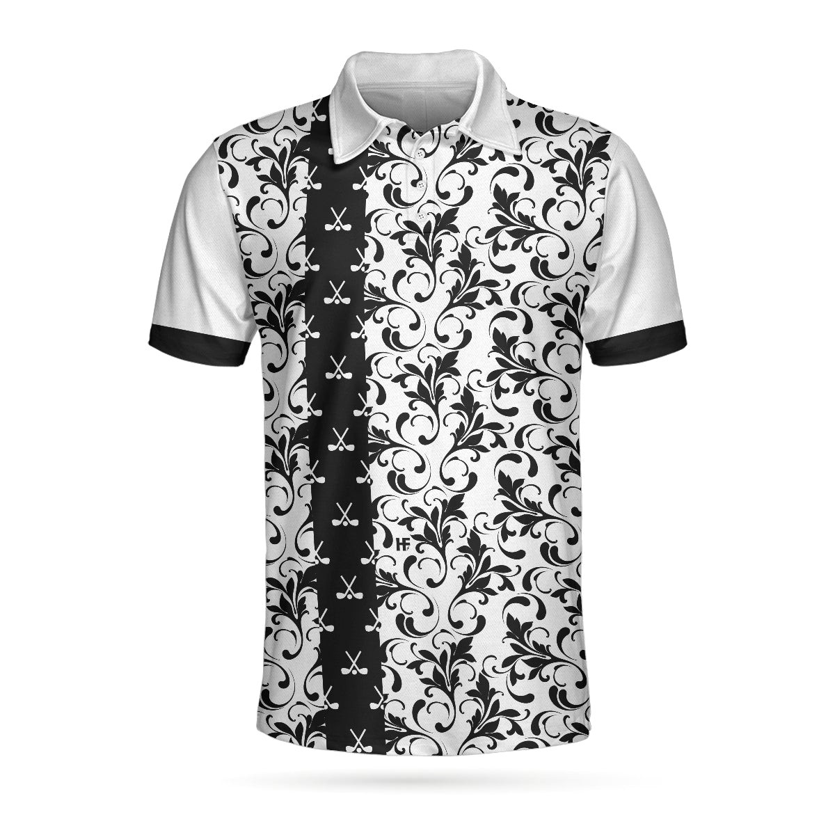 Floral Golf Pattern In White Polo Shirt Black And White Polo Shirt Floral Golf Shirt For Men