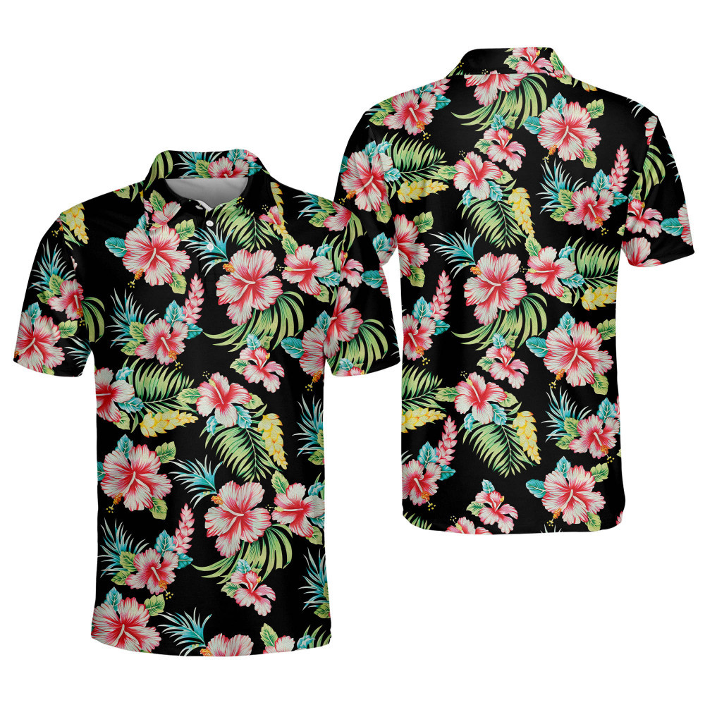 Floral Golf Polo Shirts Tropical Golf Shirts for Men Mens Tropical Shirts Short Sleeve Floral Shirts Dry Fit