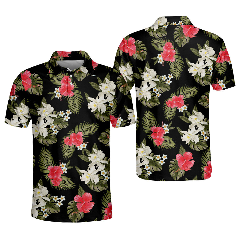 Floral Golf Polo Shirts Tropical Golf Shirts for Men Mens Tropical Shirts Short Sleeve Floral Shirts Dry Fit