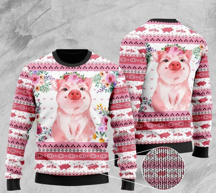 Floral Piggy Ugly Christmas Sweater Ugly Sweater For Men Women