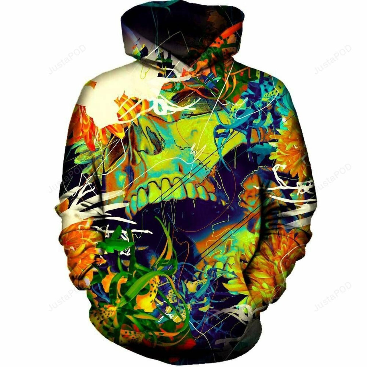 Floral Skull Green 3d All Over Printed Hoodie