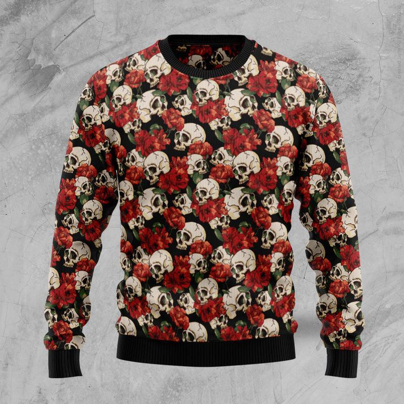 Floral Skull Ugly Christmas Sweater Ugly Sweater For Men Women