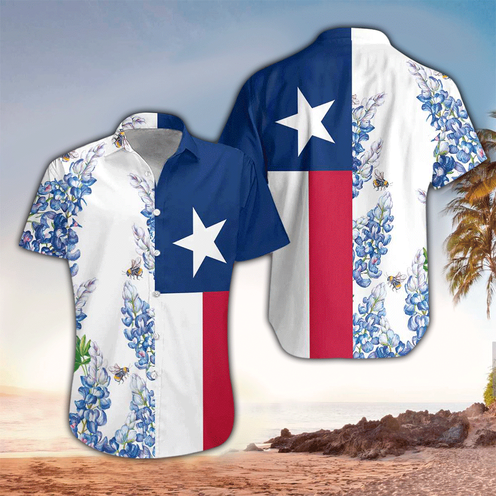 Floral Texas Flag Shirt Hawaiian Shirt Summer Aloha Shirt