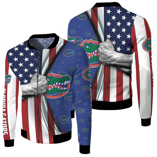 Florida Gators American Flag Ripped Fleece Bomber Jacket